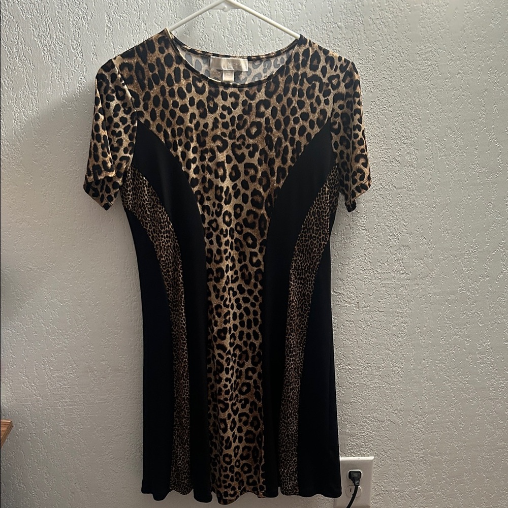 56. Michael Kors Leopard Print and Black Dress - Picture 2 of 4